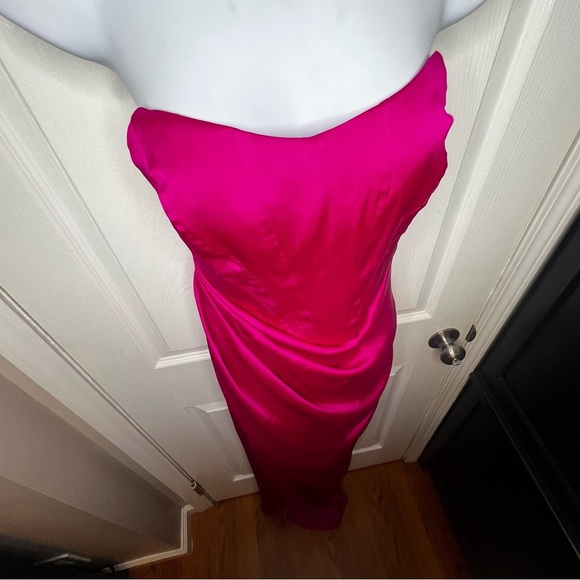 Express Women’s 2 Pink Satin Strapless Corset Gown Dress XS Formal Slit - Picture 11 of 16